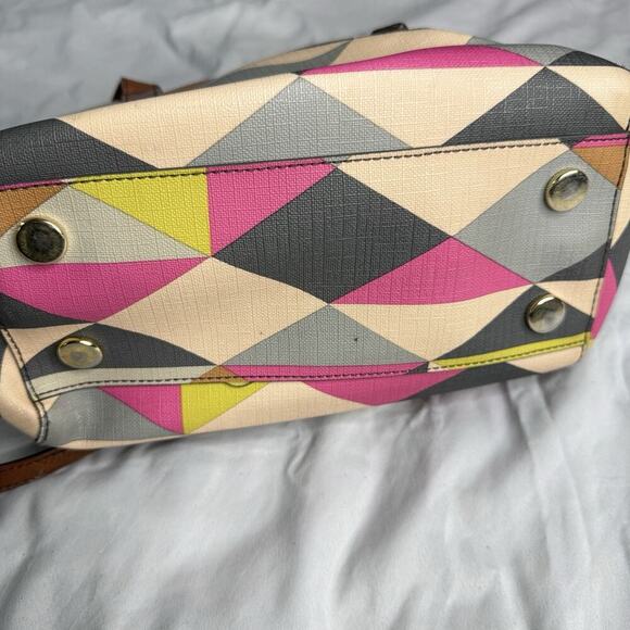 Fossil Multi Color Satchel Bag With Removable Shoulder Strap Double Zipper - Picture 6 of 13